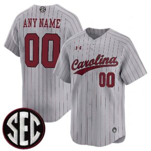 Custom South Carolina Gamecocks Baseball Grey Pinstripe Limited Jersey w/ SEC Patch - All Stitched