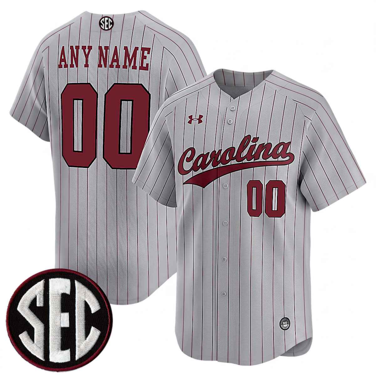 Custom South Carolina Gamecocks Baseball Grey Pinstripe Limited Jersey w/ SEC Patch - All Stitched