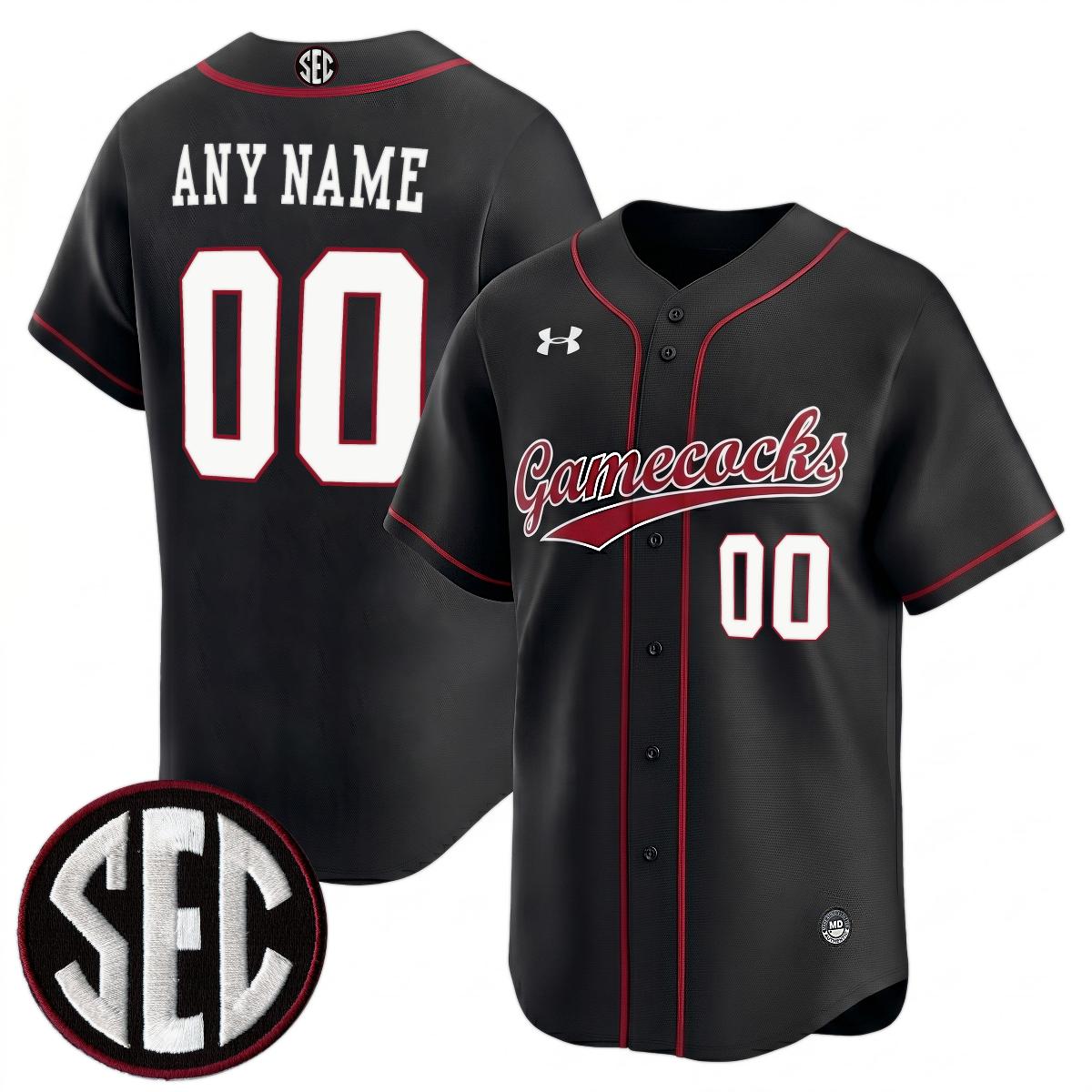 Custom South Carolina Gamecocks Baseball Black Limited Jersey w/ SEC Patch - All Stitched