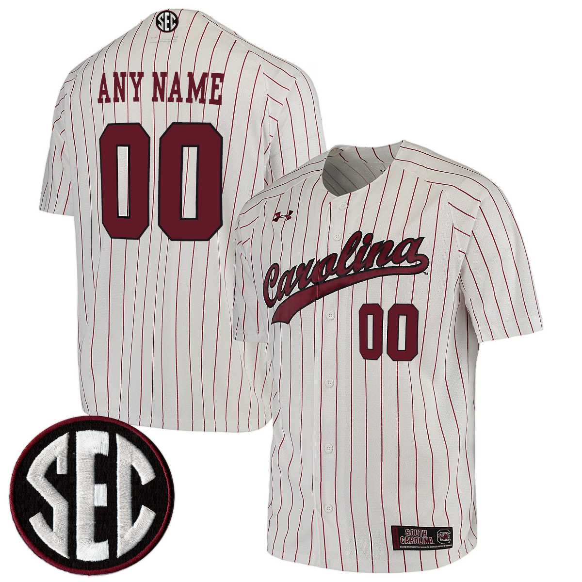 Custom South Carolina Gamecocks Baseball White Pinstripe Game Jersey w/ SEC Patch - All Stitched