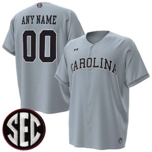 Custom South Carolina Gamecocks Baseball Grey Game Jersey w/ SEC Patch - All Stitched