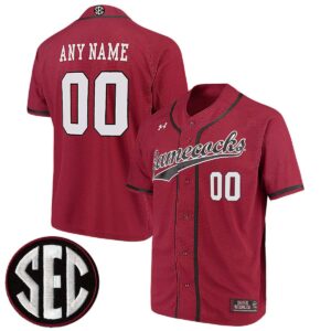 Custom South Carolina Gamecocks Baseball Garnet Game Jersey w/ SEC Patch - All Stitched