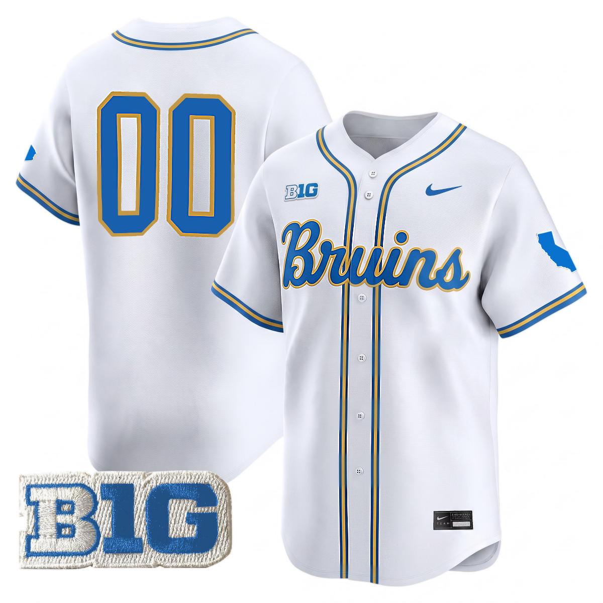 Custom UCLA Bruins Baseball White Limited Jersey w/ B1G Patch - All Stitched