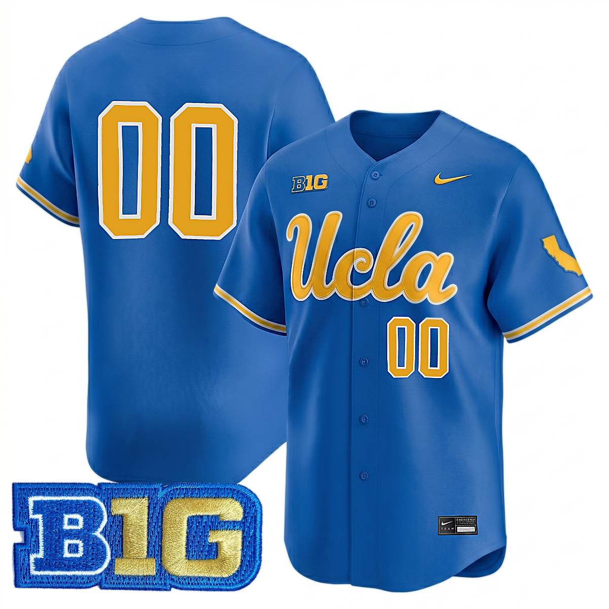 Custom UCLA Bruins Baseball Blue Limited Jersey w/ B1G Patch - All Stitched