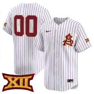 Custom Arizona State Sun Devils Baseball White Pinstripe Limited Jersey w/ XII Patch - All Stitched