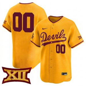 Custom Arizona State Sun Devils Baseball Gold Limited Jersey w/ XII Patch - All Stitched