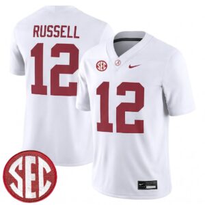 Keelon Russell Alabama Crimson Tide Football White Game Jersey w/ SEC Patch - All Stitched