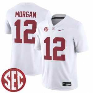 Red Morgan Alabama Crimson Tide Football White Game Jersey w/ SEC Patch - All Stitched
