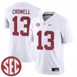 EJ Crowell Alabama Crimson Tide Football White Game Jersey w/ SEC Patch - All Stitched