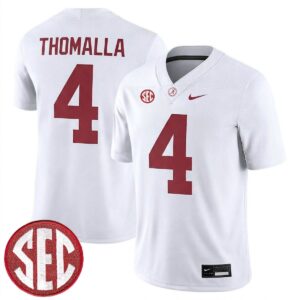 Jett Thomalla Alabama Crimson Tide Football White Game Jersey w/ SEC Patch - All Stitched