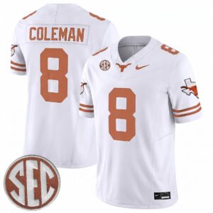 Cam Coleman Texas Longhorns Football White Limited Jersey w/ SEC Patch - All Stitched