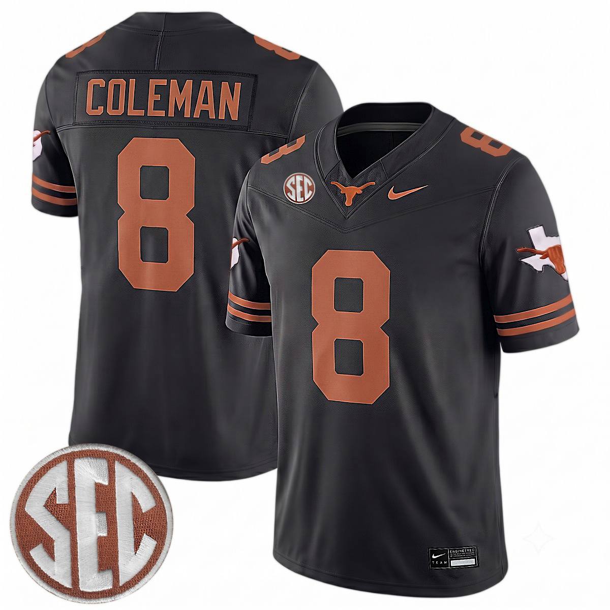 Cam Coleman Texas Longhorns Football Black Limited Jersey w/ SEC Patch - All Stitched