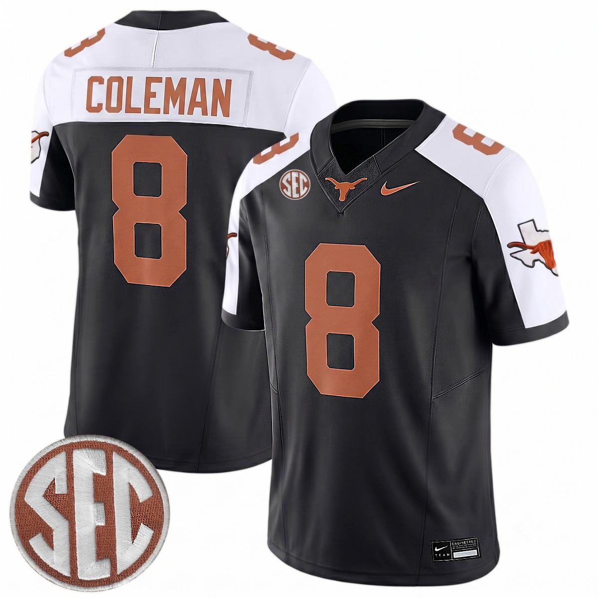 Cam Coleman Texas Longhorns Football Alternate Black Limited Jersey w/ SEC Patch - All Stitched