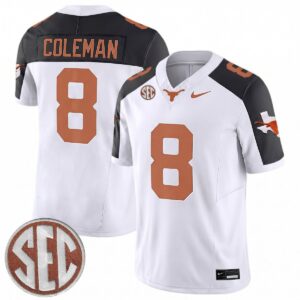 Cam Coleman Texas Longhorns Football White Reverse Limited Jersey w/ SEC Patch - All Stitched