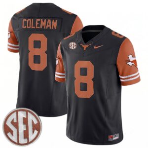 Cam Coleman Texas Longhorns Football Black Reverse Limited Jersey w/ SEC Patch - All Stitched