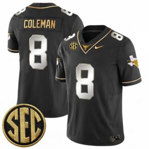 Cam Coleman Texas Longhorns Football Black Gold Limited Jersey w/ SEC Patch - All Stitched