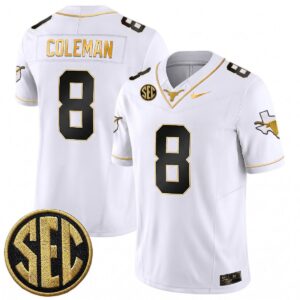 Cam Coleman Texas Longhorns Football White Gold Limited Jersey w/ SEC Patch - All Stitched