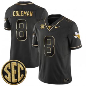 Cam Coleman Texas Longhorns Football Black Gold Jersey w/ SEC Patch - All Stitched