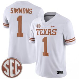 Colin Simmons Texas Longhorns Football White Game Jersey w/ SEC Patch - All Stitched