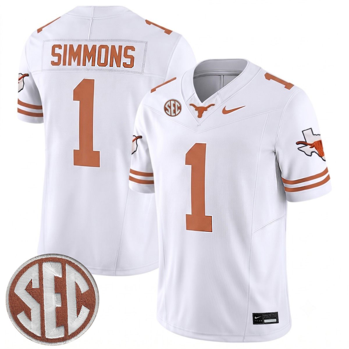 Colin Simmons Texas Longhorns Football White Limited Jersey w/ SEC Patch - All Stitched