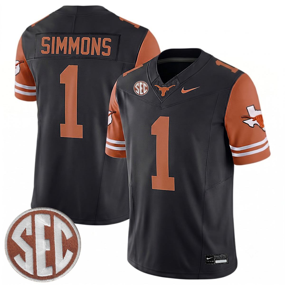 Colin Simmons Texas Longhorns Football Black Reverse Limited Jersey w/ SEC Patch - All Stitched
