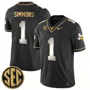Colin Simmons Texas Longhorns Football Black Gold Limited Jersey w/ SEC Patch - All Stitched