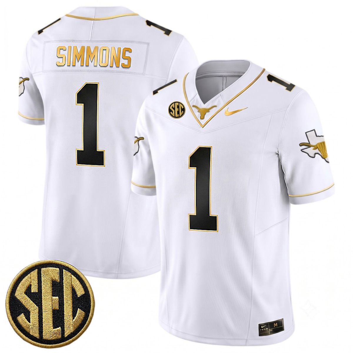 Colin Simmons Texas Longhorns Football White Gold Limited Jersey w/ SEC Patch - All Stitched