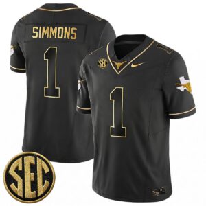 Colin Simmons Texas Longhorns Football Black Gold Jersey w/ SEC Patch - All Stitched