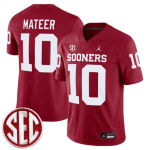 John Mateer Oklahoma Sooners Football Crimson Game Jersey w/ SEC Patch - All Stitched