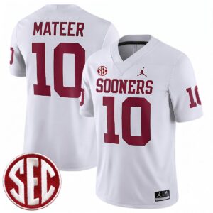 John Mateer Oklahoma Sooners Football White Game Jersey w/ SEC Patch - All Stitched