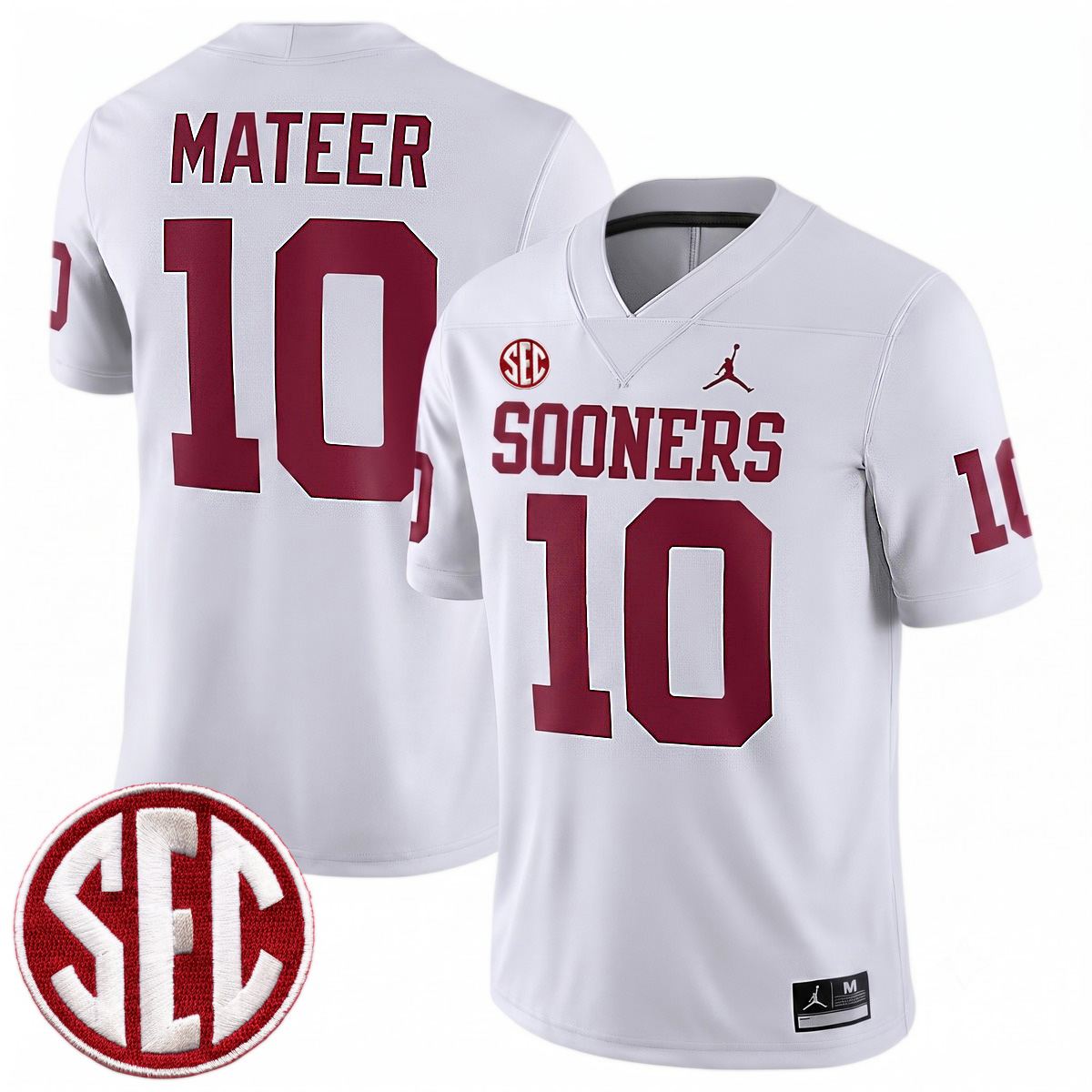 John Mateer Oklahoma Sooners Football White Game Jersey w/ SEC Patch - All Stitched