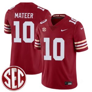 John Mateer Oklahoma Sooners Football Crimson Alternate Game Jersey w/ SEC Patch - All Stitched
