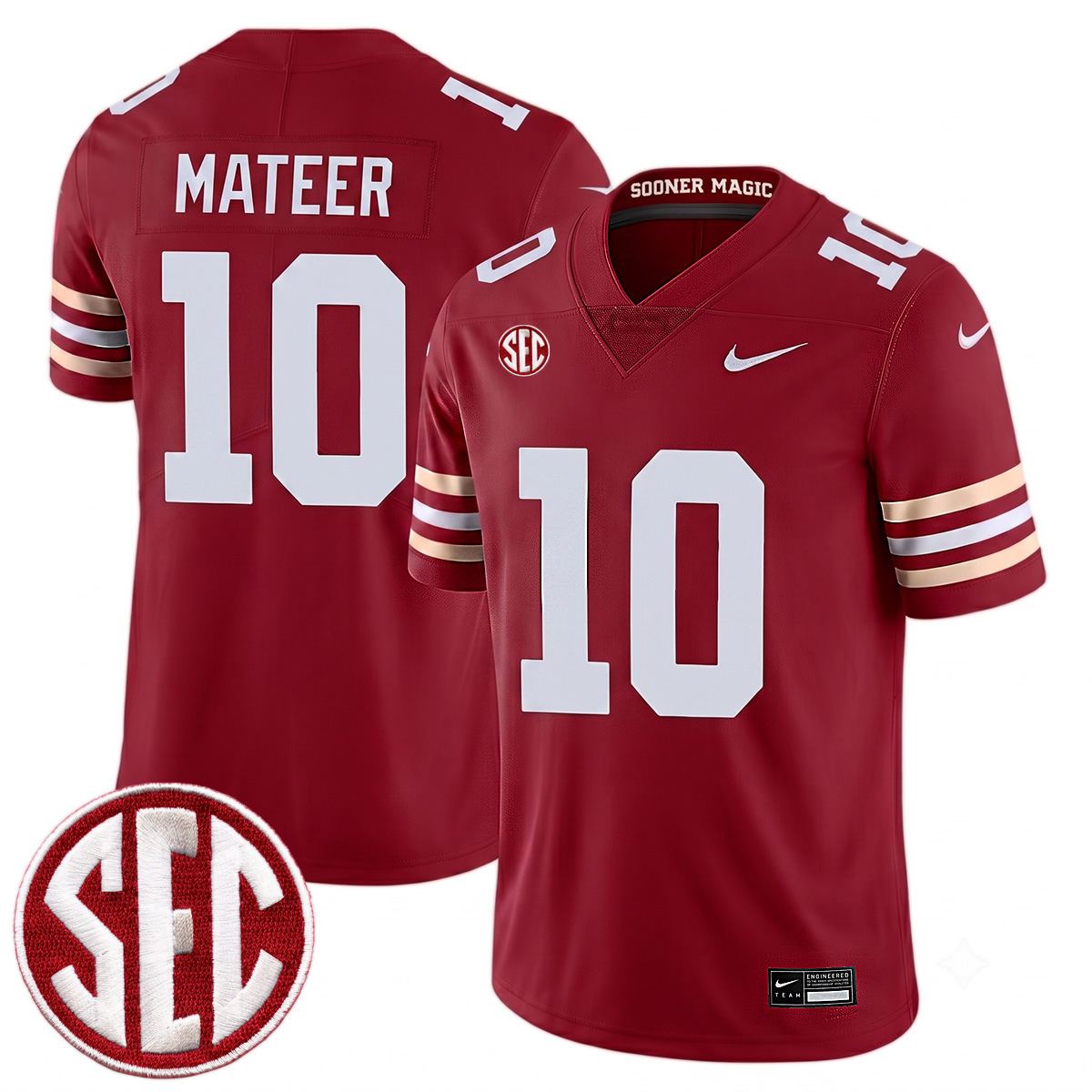 John Mateer Oklahoma Sooners Football Crimson Alternate Game Jersey w/ SEC Patch - All Stitched