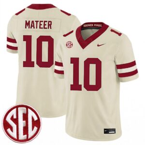 John Mateer Oklahoma Sooners Football Cream Alternate Game Jersey w/ SEC Patch - All Stitched