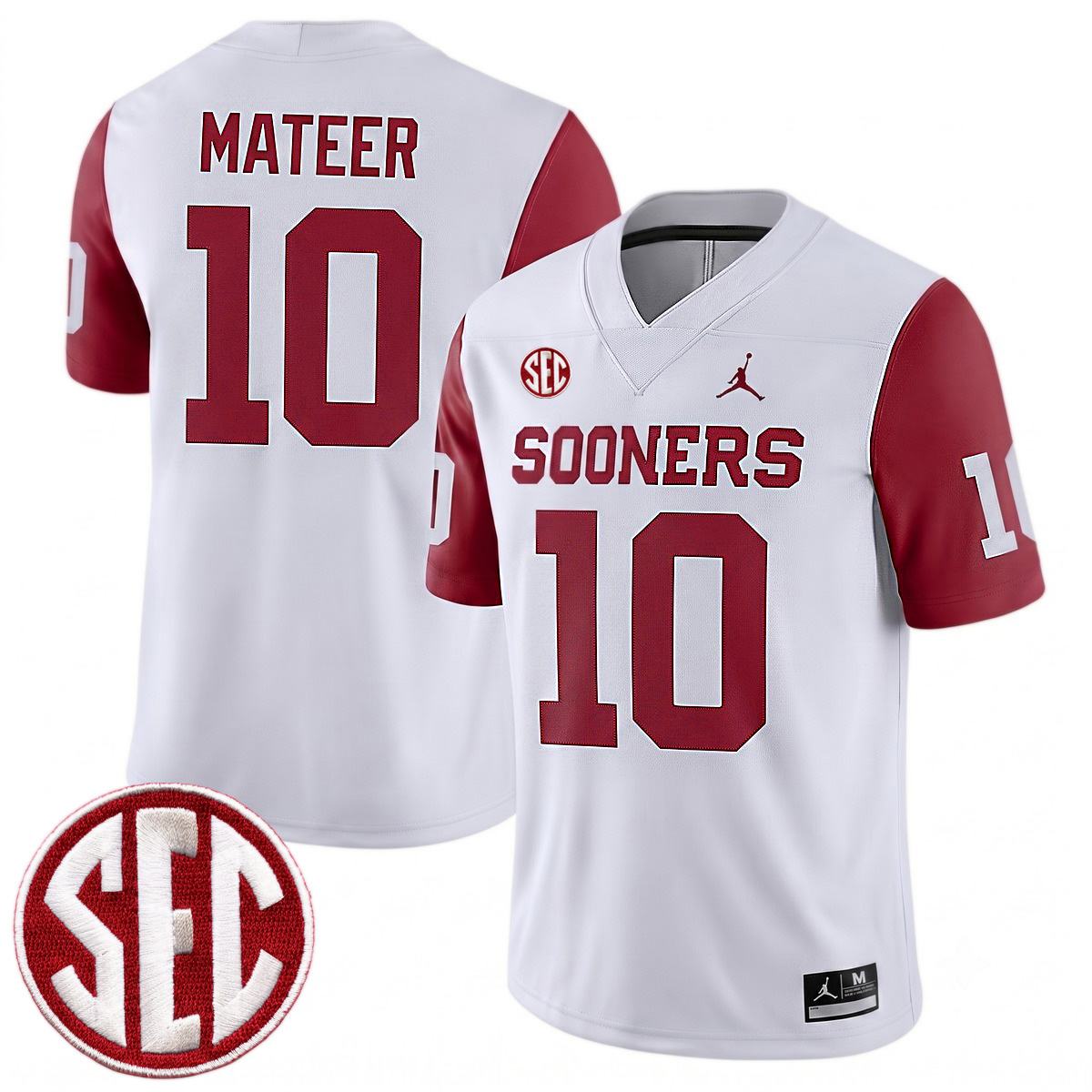 John Mateer Oklahoma Sooners Football Crimson Sleeve Game Jersey w/ SEC Patch - All Stitched