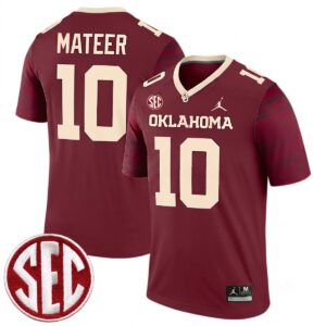 John Mateer Oklahoma Sooners Football Crimson Legend Jersey w/ SEC Patch - All Stitched