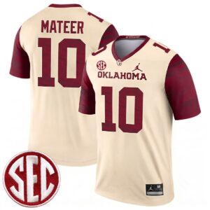 John Mateer Oklahoma Sooners Football Cream Legend Jersey w/ SEC Patch - All Stitched