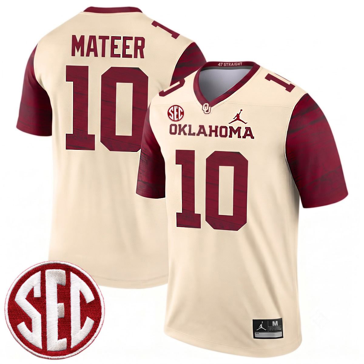 John Mateer Oklahoma Sooners Football Cream Legend Jersey w/ SEC Patch - All Stitched