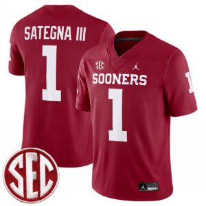 Isaiah Sategna III Oklahoma Sooners Football Crimson Game Jersey w/ SEC Patch - All Stitched