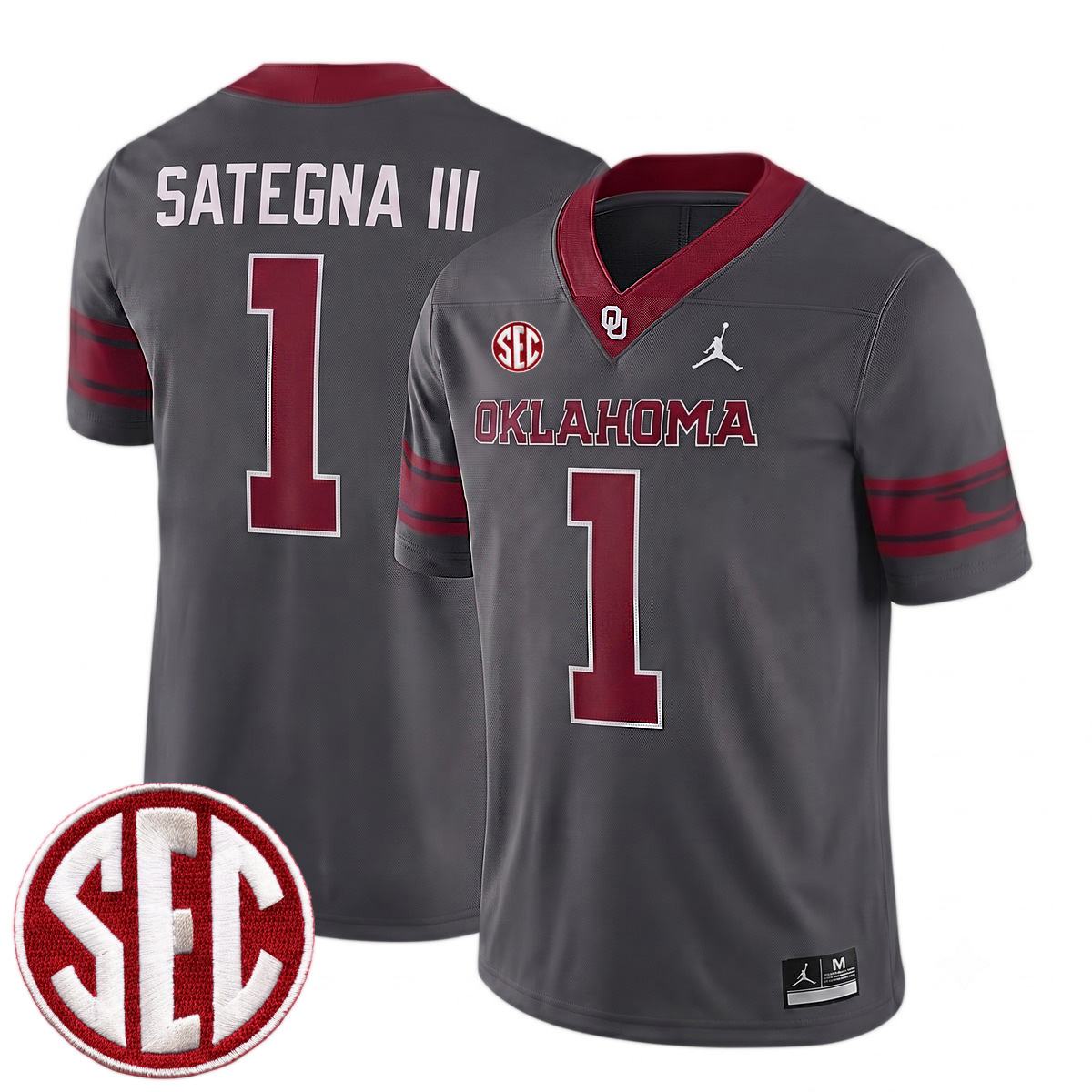 Isaiah Sategna III Oklahoma Sooners Football Anthracite Alternate Game Jersey w/ SEC Patch - All Stitched