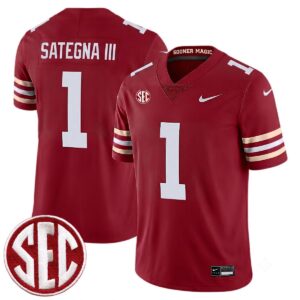 Isaiah Sategna III Oklahoma Sooners Football Crimson Alternate Game Jersey w/ SEC Patch - All Stitched