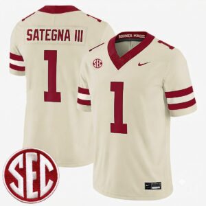 Isaiah Sategna III Oklahoma Sooners Football Cream Alternate Game Jersey w/ SEC Patch - All Stitched