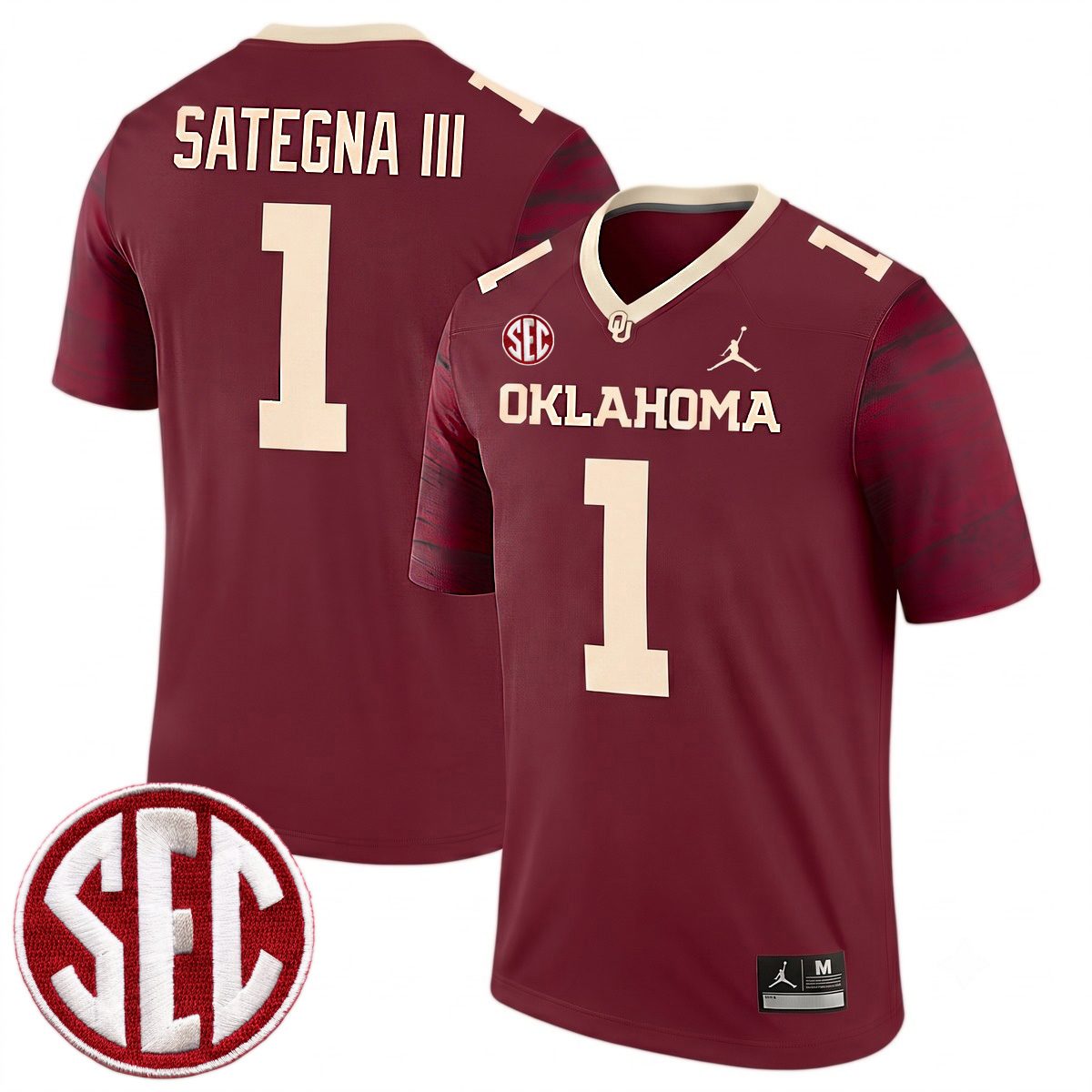 Isaiah Sategna III Oklahoma Sooners Football Crimson Legend Jersey w/ SEC Patch - All Stitched