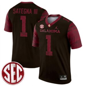 Isaiah Sategna III Oklahoma Sooners Football Black Legend Jersey w/ SEC Patch - All Stitched