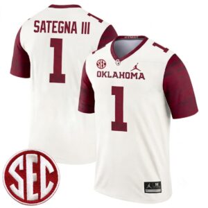Isaiah Sategna III Oklahoma Sooners Football White Legend Jersey w/ SEC Patch - All Stitched