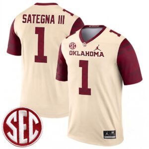 Isaiah Sategna III Oklahoma Sooners Football Cream Legend Jersey w/ SEC Patch - All Stitched