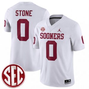 David Stone Oklahoma Sooners Football White Game Jersey w/ SEC Patch - All Stitched