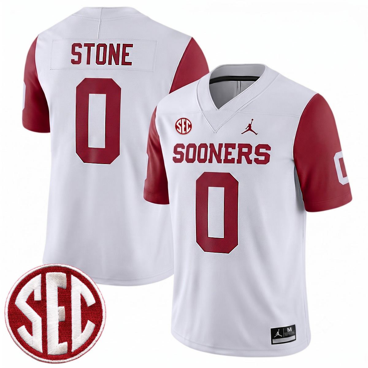 David Stone Oklahoma Sooners Football Crimson Sleeve Game Jersey w/ SEC Patch - All Stitched