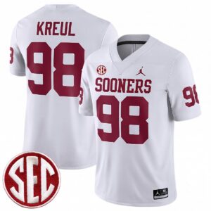 Jake Kreul Oklahoma Sooners Football White Game Jersey w/ SEC Patch - All Stitched