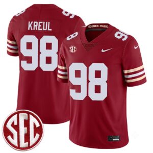 Jake Kreul Oklahoma Sooners Football Crimson Alternate Game Jersey w/ SEC Patch - All Stitched